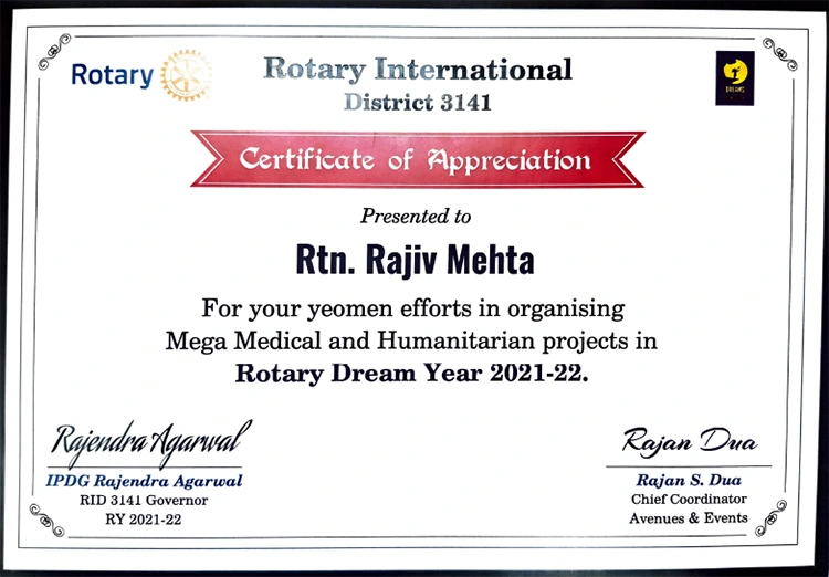 Certificate Of Appreciation - Medical & Humanitarian 